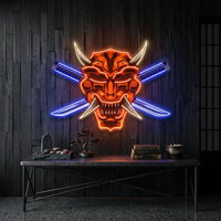 Crossed Knife Samurai Mask LED Neon Sign Light Pop Art
