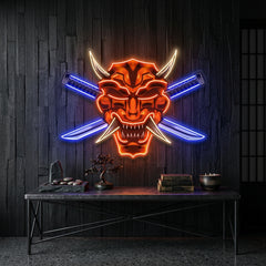 Crossed Knife Samurai Mask LED Neon Sign Light Pop Art