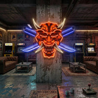 Crossed Knife Samurai Mask LED Neon Sign Light Pop Art
