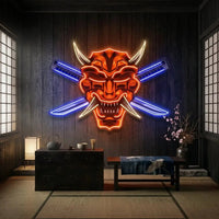 Crossed Knife Samurai Mask LED Neon Sign Light Pop Art
