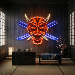 Crossed Knife Samurai Mask LED Neon Sign Light Pop Art
