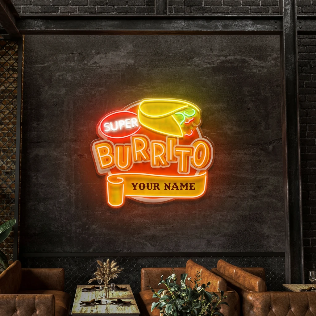 Custom Brand Name Burrito Mexican Food Restaurant Decor Artwork Led Neon Sign Light