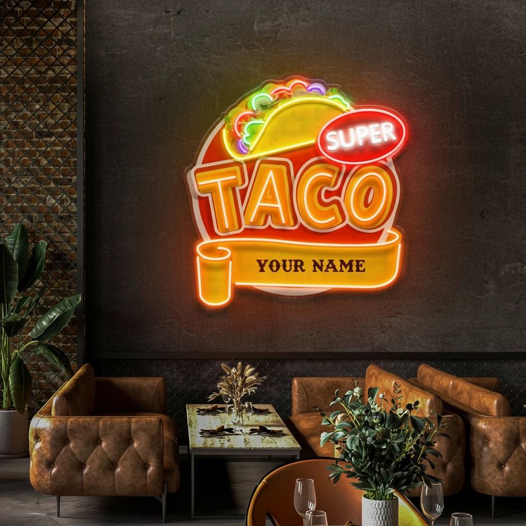 Custom Brand Name Taco Mexican Food Restaurant Decor Artwork Led Neon Sign Light