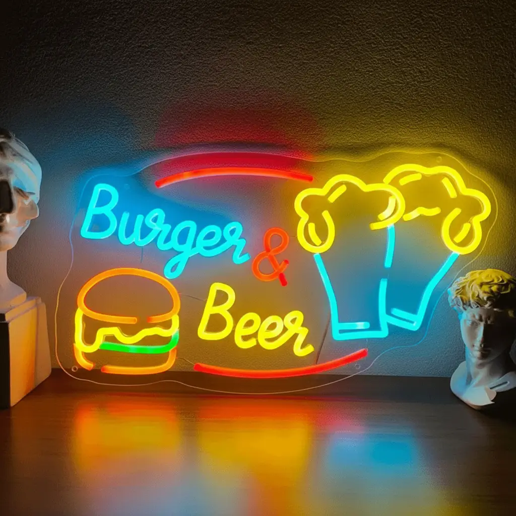 Custom Burger And Beer Neon Sign Fast Food Neon Light