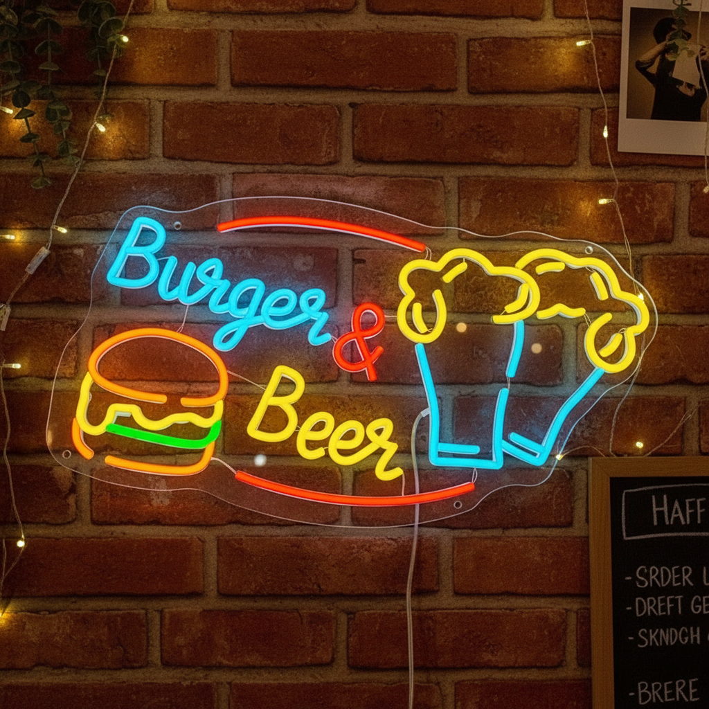 Custom Burger And Beer Neon Sign Fast Food Neon Light - VN03 - Customneonstudio