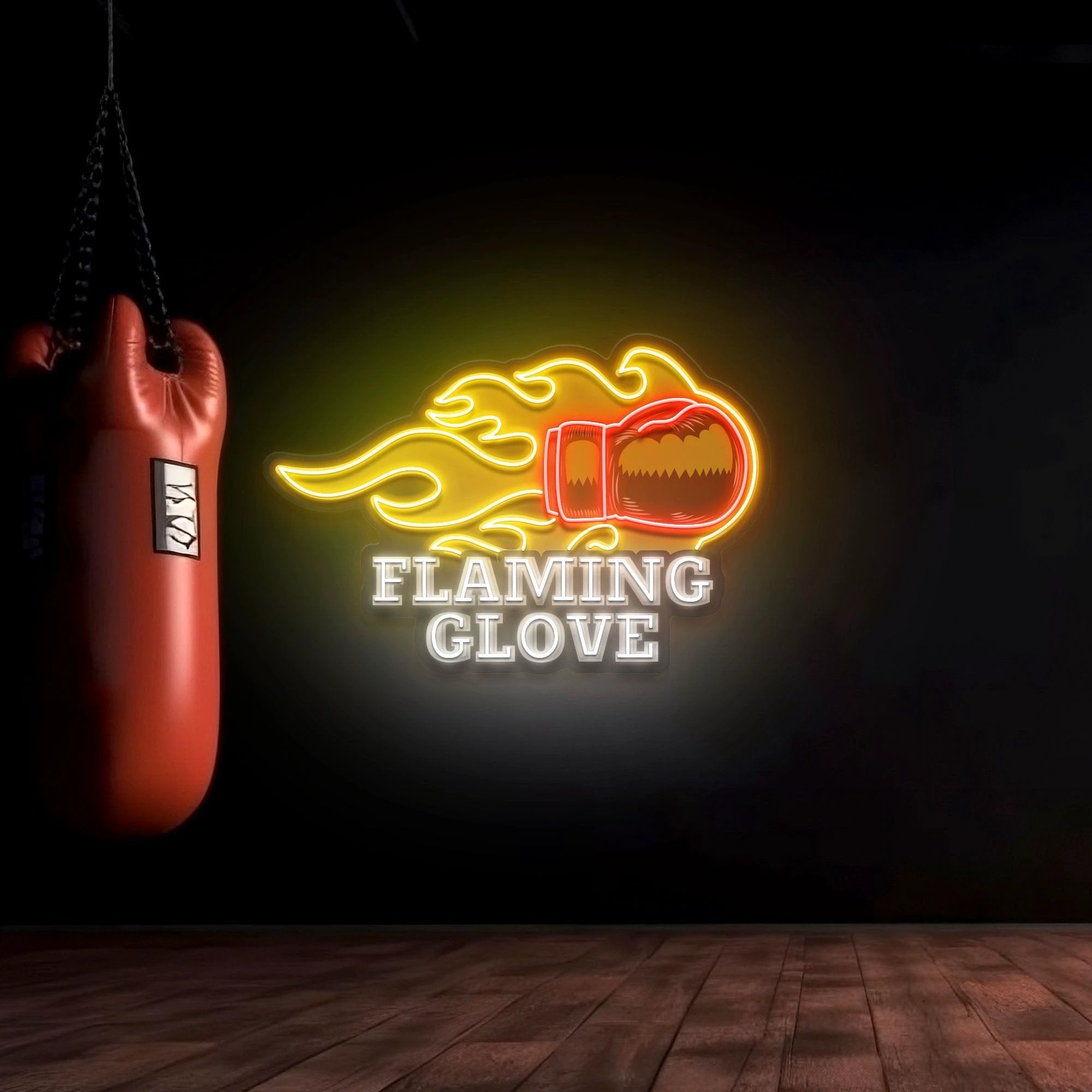 Custom Logo Flaming Glove Boxing Club Artwork Led Neon Sign Light