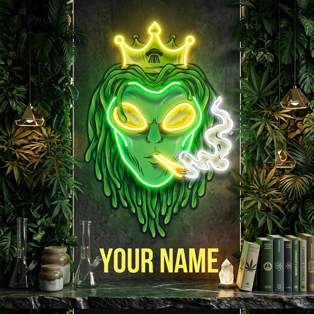 Custom Name Alien Dreadlock King weed Smoke Artwork Led Neon Sign Light
