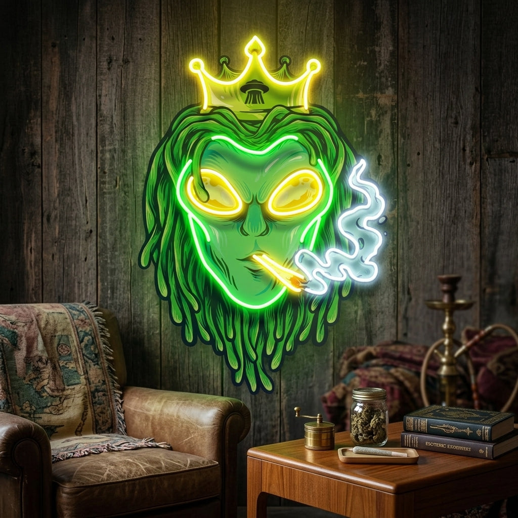 Custom Name Alien Dreadlock King weed Smoke Artwork Led Neon Sign Light