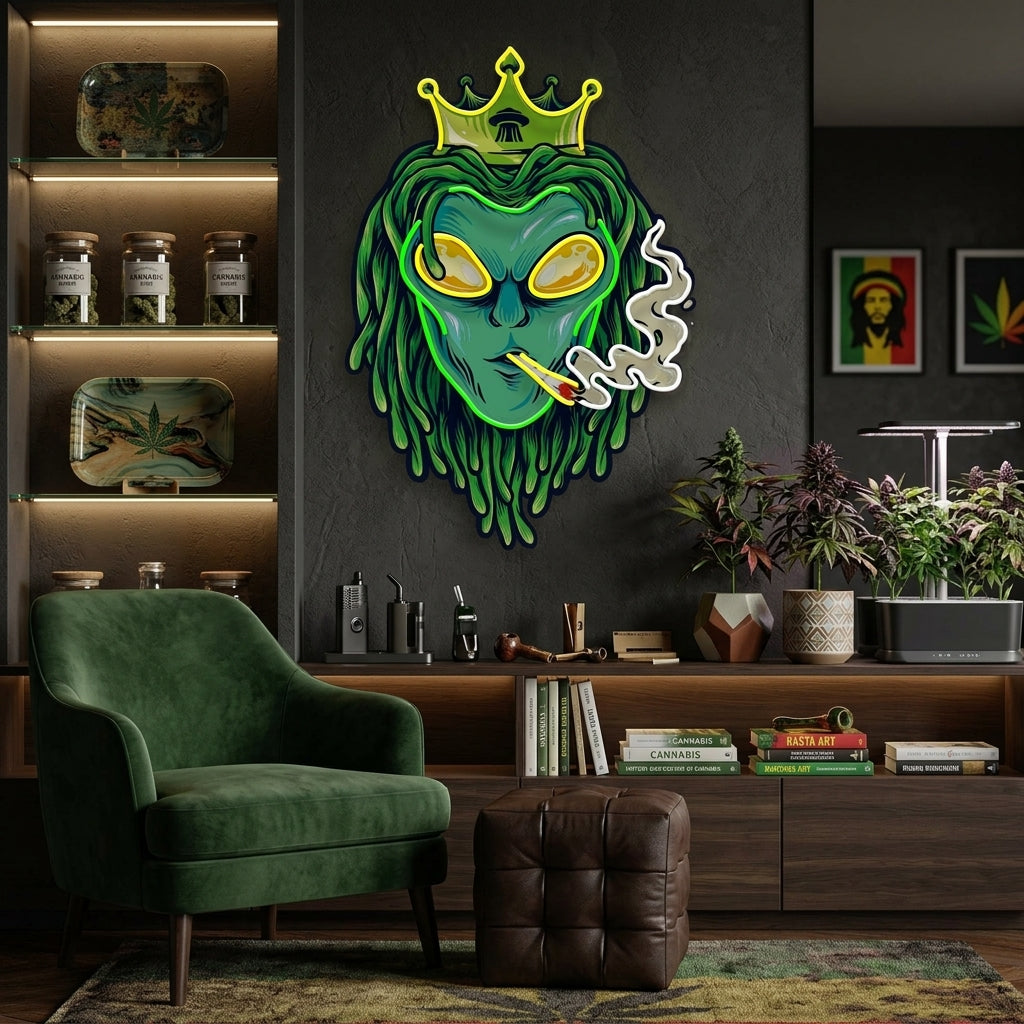 Custom Name Alien Dreadlock King weed Smoke Artwork Led Neon Sign Light