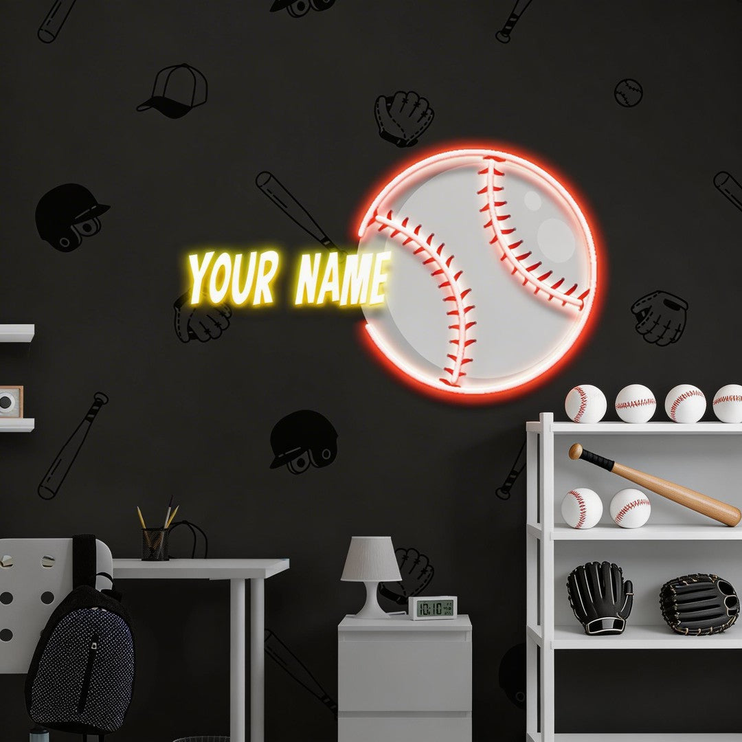 Custom Name Base Ball Gift For Kids Artwork Led Neon Sign Light