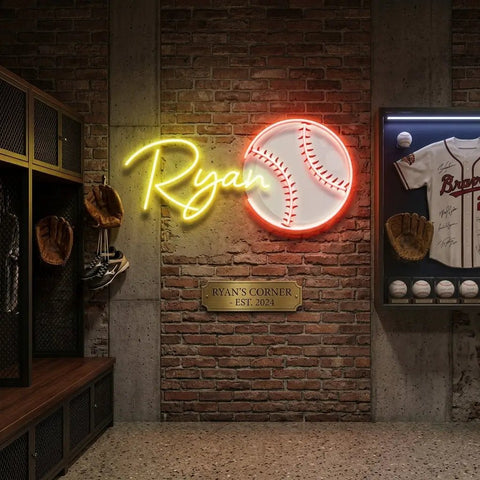 Custom Name Base Ball Gift For Kids Artwork Led Neon Sign Light