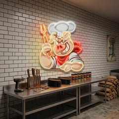Custom Name Chef Pig With Evil Smile Artwork Led Neon Sign Light
