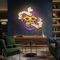 Custom Name Cool Monkey Stoner Cannabis Smoking Artwork Led Neon Sign Light