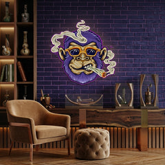 Custom Name Cool Monkey Stoner Cannabis Smoking Artwork Led Neon Sign Light