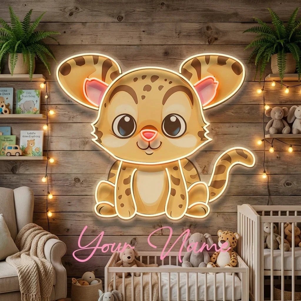 Custom Name Cute Baby Leopard Artwork Led Neon Sign Light