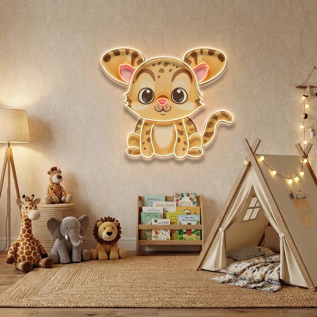 Custom Name Cute Baby Leopard Artwork Led Neon Sign Light