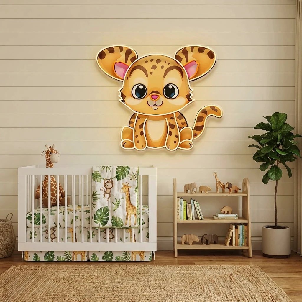 Custom Name Cute Baby Leopard Artwork Led Neon Sign Light