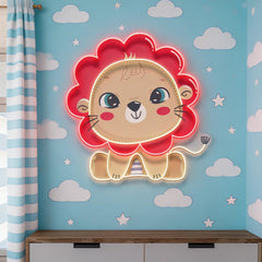 Custom Name Cute Baby Lion Artwork Led Neon Sign Light