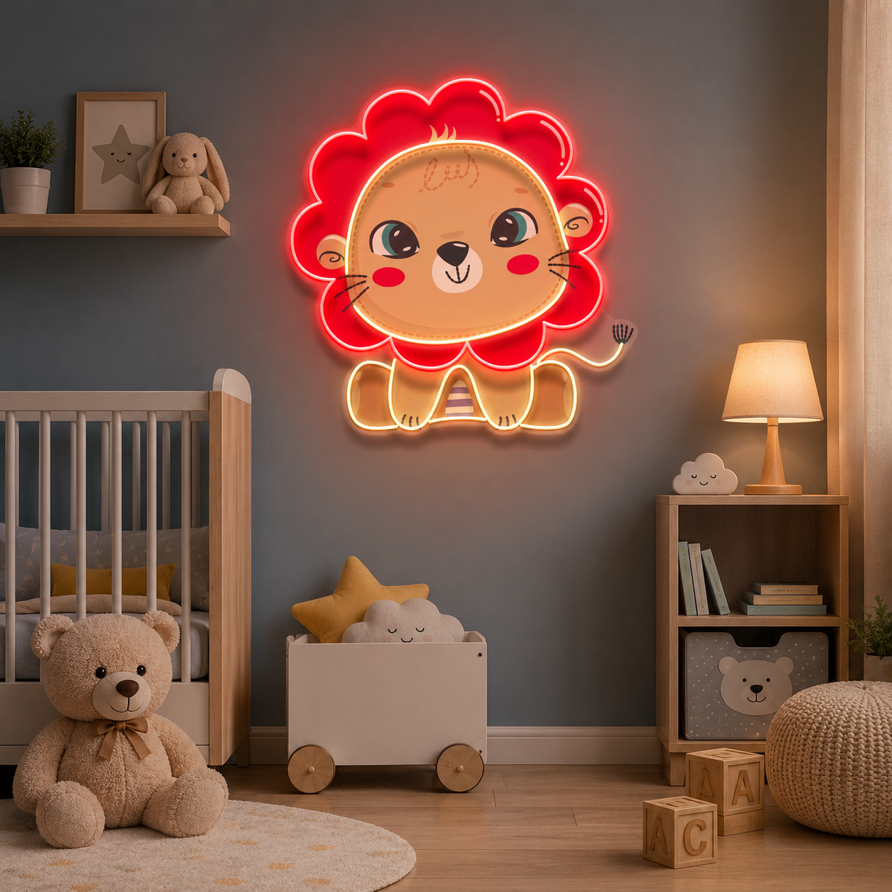 Custom Name Cute Baby Lion Artwork Led Neon Sign Light