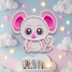 Custom Name Cute Baby Pink Mouse Artwork Led Neon Sign Light