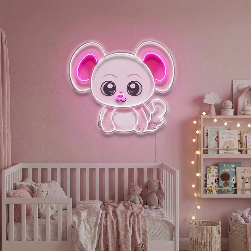 Custom Name Cute Baby Pink Mouse Artwork Led Neon Sign Light