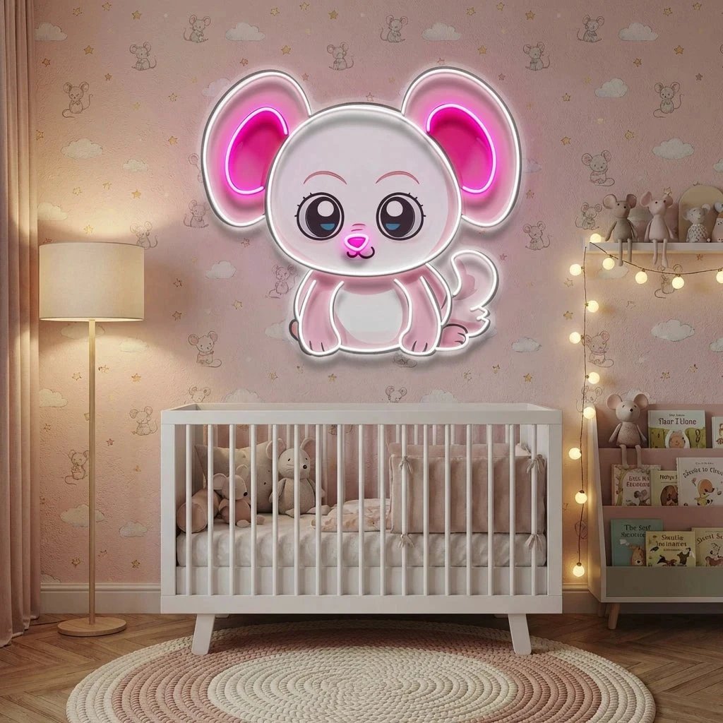 Custom Name Cute Baby Pink Mouse Artwork Led Neon Sign Light