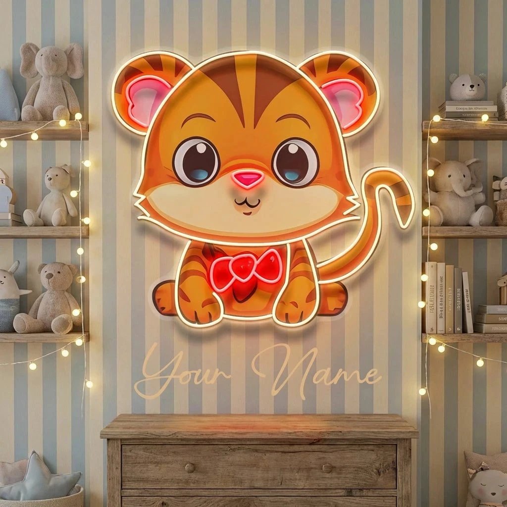 Custom Name Cute Baby Tiger Artwork Led Neon Sign Light