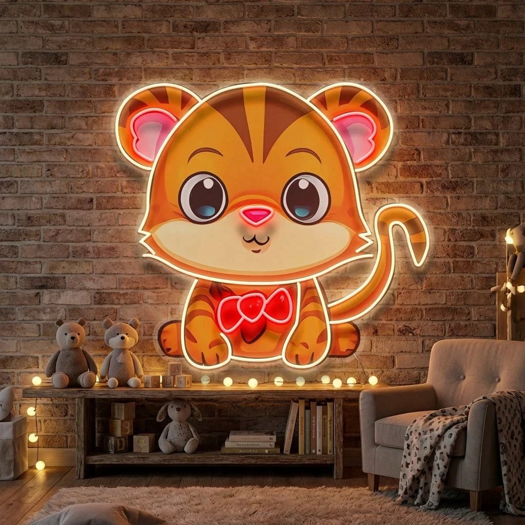 Custom Name Cute Baby Tiger Artwork Led Neon Sign Light