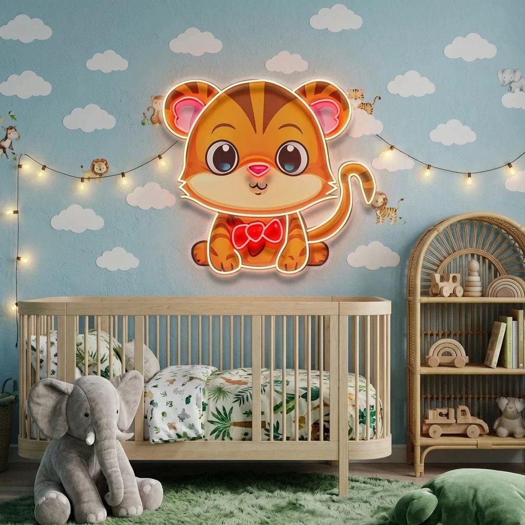 Custom Name Cute Baby Tiger Artwork Led Neon Sign Light