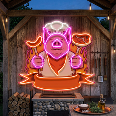 Custom Name Cute Chef Pig Delicious BBQ Meat Logo Artwork Led Neon Sign Light
