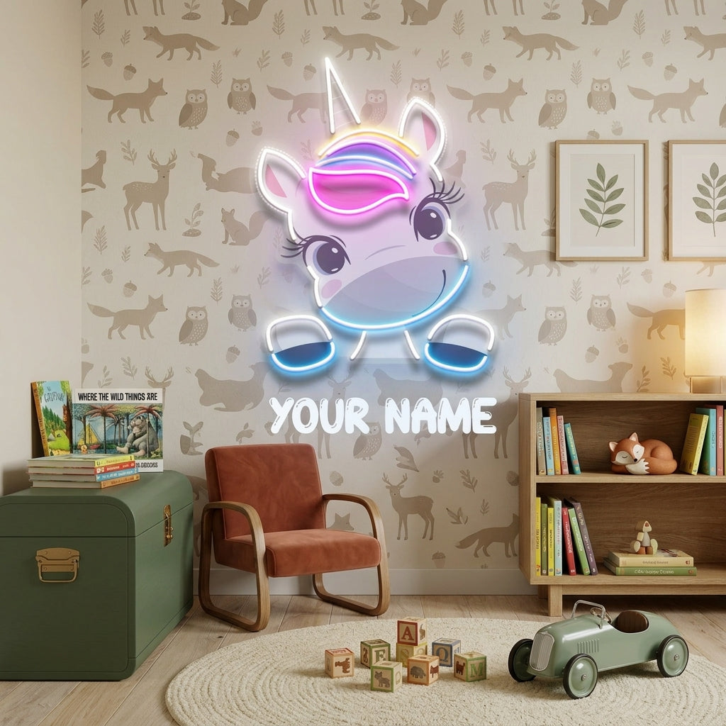 Custom Name Cute Unicorn Gift For Kids Artwork Led Neon Sign Light
