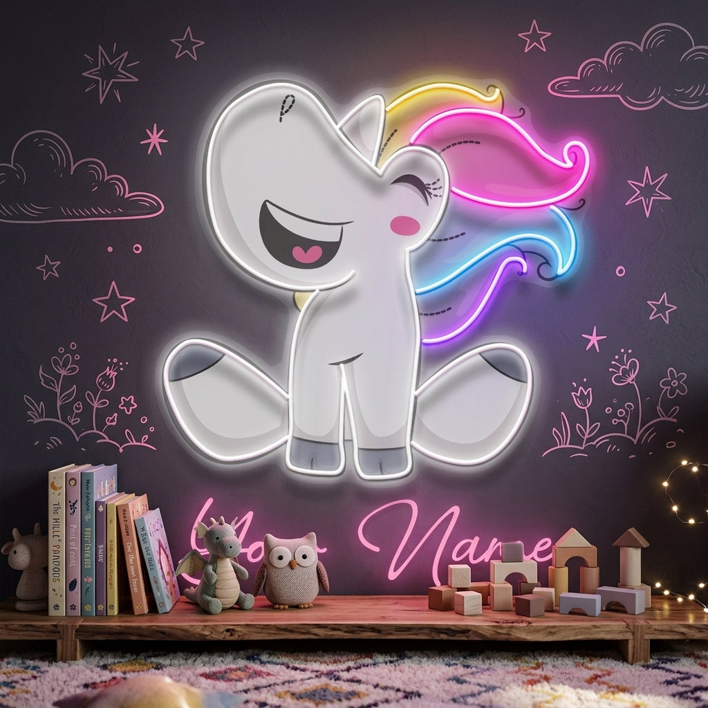 Custom Name Cute Unicorn Girl Artwork Led Neon Sign Light