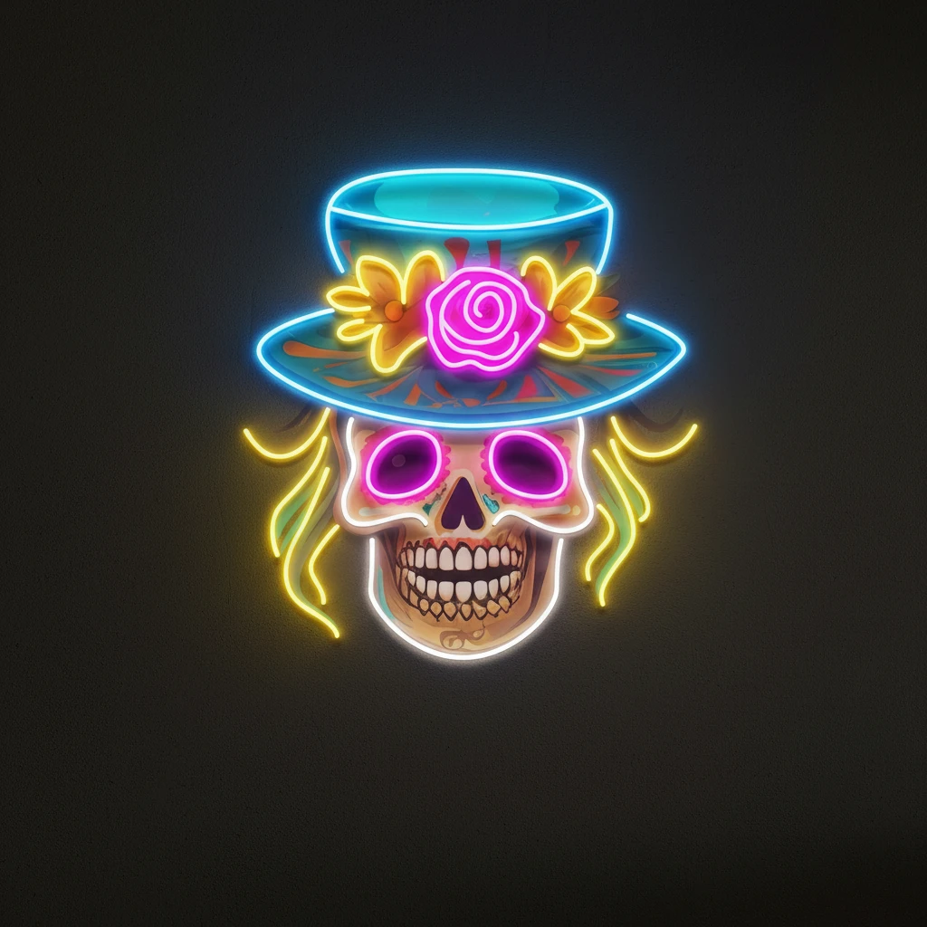 Custom Name Dead Day Party Sugar Skull Or Halloween Decor Artwork Led Neon Sign Light