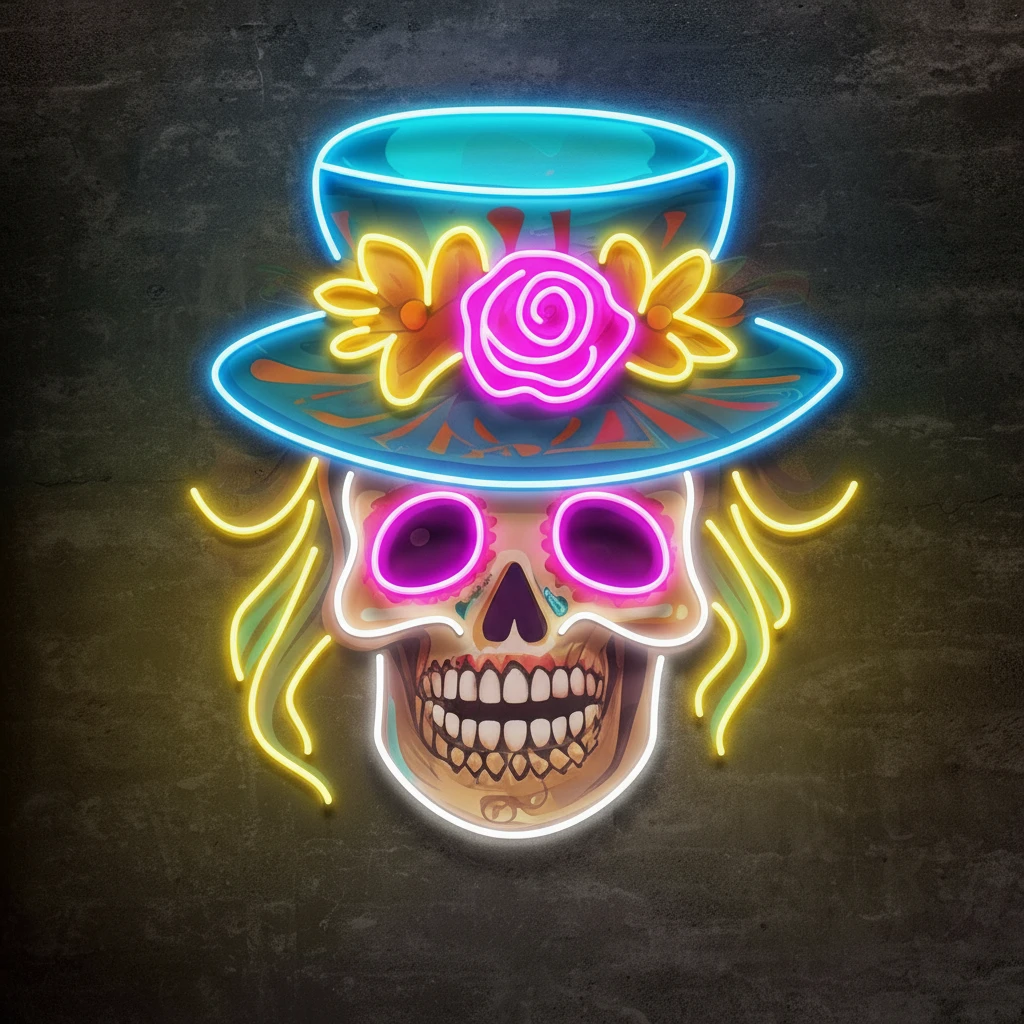 Custom Name Dead Day Party Sugar Skull Or Halloween Decor Artwork Led Neon Sign Light