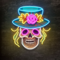 Custom Name Dead Day Party Sugar Skull Or Halloween Decor Artwork Led Neon Sign Light