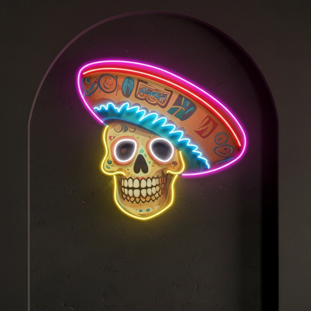 Custom Name Dead Day Party Sugar Skull Or Halloween Holiday Artwork Led Neon Sign Light