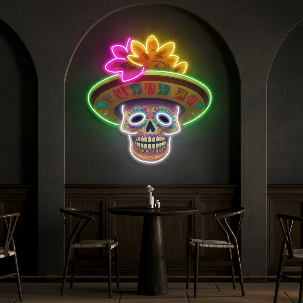 Custom Name Dead Day Party Sugar Skull Or Halloween Holiday Artwork Led Neon Sign Light