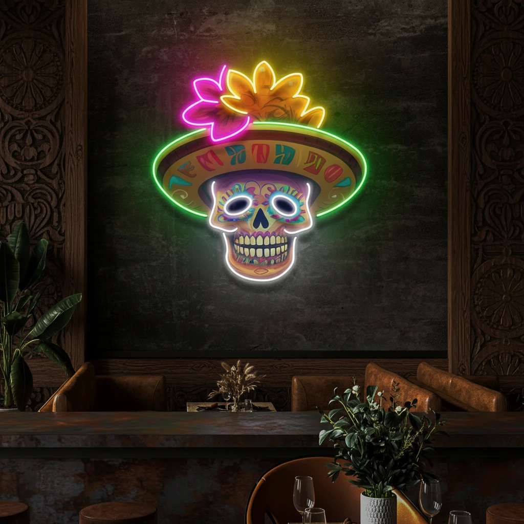 Custom Name Dead Day Party Sugar Skull Or Halloween Holiday Artwork Led Neon Sign Light