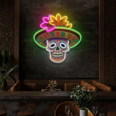 Custom Name Dead Day Party Sugar Skull Or Halloween Holiday Artwork Led Neon Sign Light