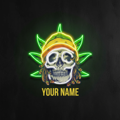 Custom Name Dreadlock Rastaman Skull Jamaican Leaf Weed Artwork Led Neon Sign Light