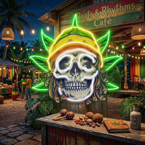 Custom Name Dreadlock Rastaman Skull Jamaican Leaf Weed Artwork Led Neon Sign Light