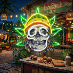 Custom Name Dreadlock Rastaman Skull Jamaican Leaf Weed Artwork Led Neon Sign Light