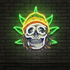 Custom Name Dreadlock Rastaman Skull Jamaican Leaf Weed Artwork Led Neon Sign Light