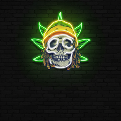 Custom Name Dreadlock Rastaman Skull Jamaican Leaf Weed Artwork Led Neon Sign Light