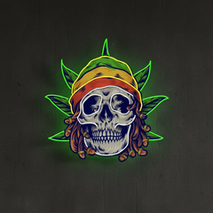 Custom Name Dreadlock Rastaman Skull Jamaican Leaf Weed Artwork Led Neon Sign Light