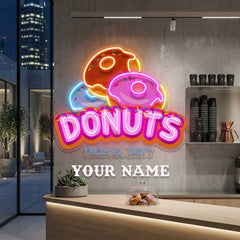 Custom Name Fast Food Restaurant With Donut Led Neon Sign Light