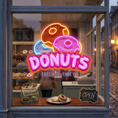 Custom Name Fast Food Restaurant With Donut Led Neon Sign Light