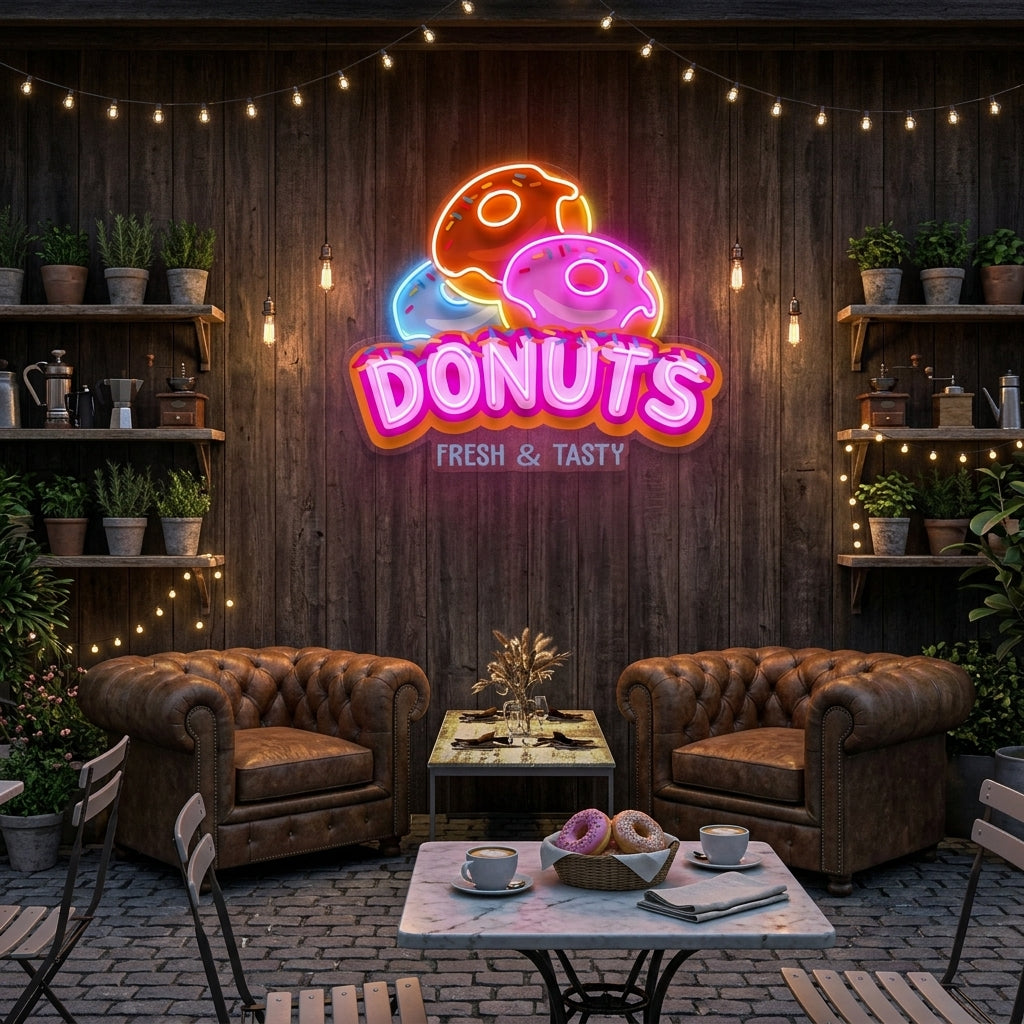 Custom Name Fast Food Restaurant With Donut Led Neon Sign Light