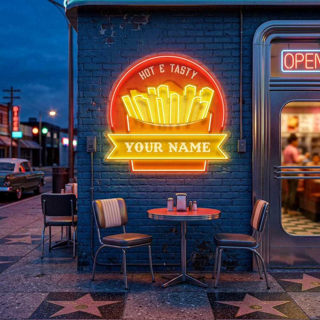 Custom Name Fast Food Restaurant With French Fries Led Neon Sign Light