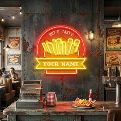 Custom Name Fast Food Restaurant With French Fries Led Neon Sign Light